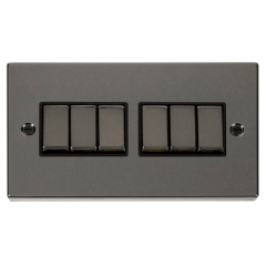 VPBN416BK - Click Deco Black Nickel 6 Gang 2 Way Switch Black Insert 10Amp VPBN416BK - Click Deco Black Nickel 6 Gang 2 Way Switch Black Insert 10Amp