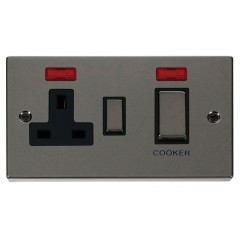 VPBN505BK - Click Deco Black Nickel 45Amp DP Cooker Switch + Socket + Neon VPBN505BK - Click Deco Black Nickel 45Amp DP Cooker Switch + Socket + Neon