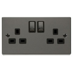 VPBN536BK - Click Deco Black Nickel 2 Gang DP Switched Twin Socket Black Insert VPBN536BK - Click Deco Black Nickel 2 Gang DP Switched Twin Socket Black Insert