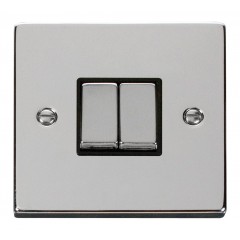 VPCH412BK - Click Deco Chrome 2 Gang 2 Way Switch Black Insert 10Amp VPCH412BK - Click Deco Chrome 2 Gang 2 Way Switch Black Insert 10Amp