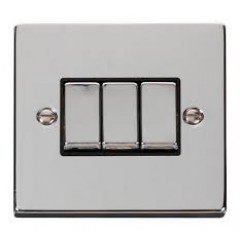VPCH413BK - Click Deco Chrome 3 Gang 2 Way switch Black Insert 10Amp VPCH413BK - Click Deco Chrome 3 Gang 2 Way switch Black Insert 10Amp