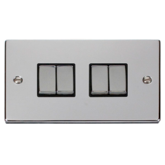 VPCH414BK - Click Deco Chrome 4 Gang 2 Way switch Black Insert 10Ampp VPCH414BK - Click Deco Chrome 4 Gang 2 Way switch Black Insert 10Amp