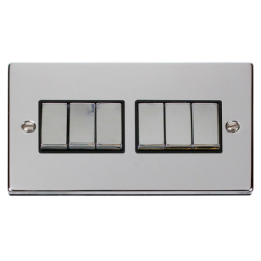 VPCH416BK - Click Deco Chrome 6 Gang 2 Way switch Black Insert 10Amp VPCH416BK - Click Deco Chrome 6 Gang 2 Way switch Black Insert 10Ampp
