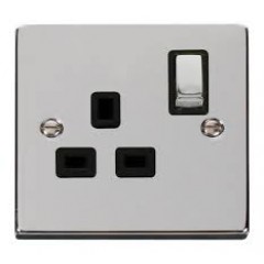 VPCH535BK - Click Deco Chrome 1Gang DP Switched Socket Black Insert VPCH535BK - Click Deco Chrome 1Gang DP Switched Socket Black Insert