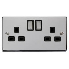 VPCH536BK - Click Deco Chrome 2 Gang DP Switched Twin Socket Black Insert VPCH536BK - Click Deco Chrome 2 Gang DP Switched Twin Socket Black Insert
