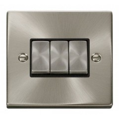 VPSC413BK - Click Deco Satin Chrome 3 Gang 2 Way switch Black Insert 10Ampp VPSC413BK - Click Deco Satin Chrome 3 Gang 2 Way switch Black Insert 10Amp