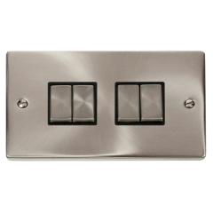 VPSC414BK - Click Deco Satin Chrome 4 Gang 2 Way switch Black Insert 10Amp VPSC414BK - Click Deco Satin Chrome 4 Gang 2 Way switch Black Insert 10Amp