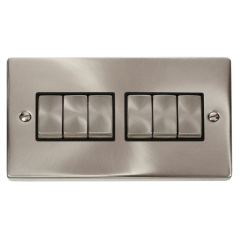 VPSC416BK - Click Deco Satin Chrome 6 Gang 2 Way switch Black Insert 10Amp VPSC416BK - Click Deco Satin Chrome 6 Gang 2 Way switch Black Insert 10Amp
