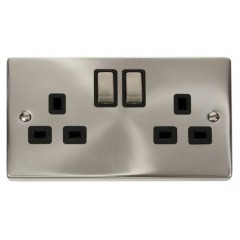 VPSC536BK - Click Deco Satin Chrome 2 Gang DP Switched Twin Socket Black Insert VPSC536BK - Click Deco Satin Chrome 2 Gang DP Switched Twin Socket Black Insert